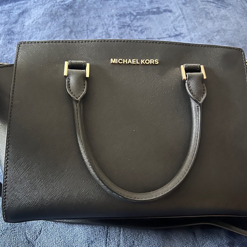 Michael Kors Black Saffiano Leather Satchel with Gold Hardware